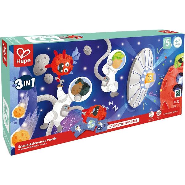 Puzzle 3 in 1. Aventura in spatiu si 12 piese storytelling