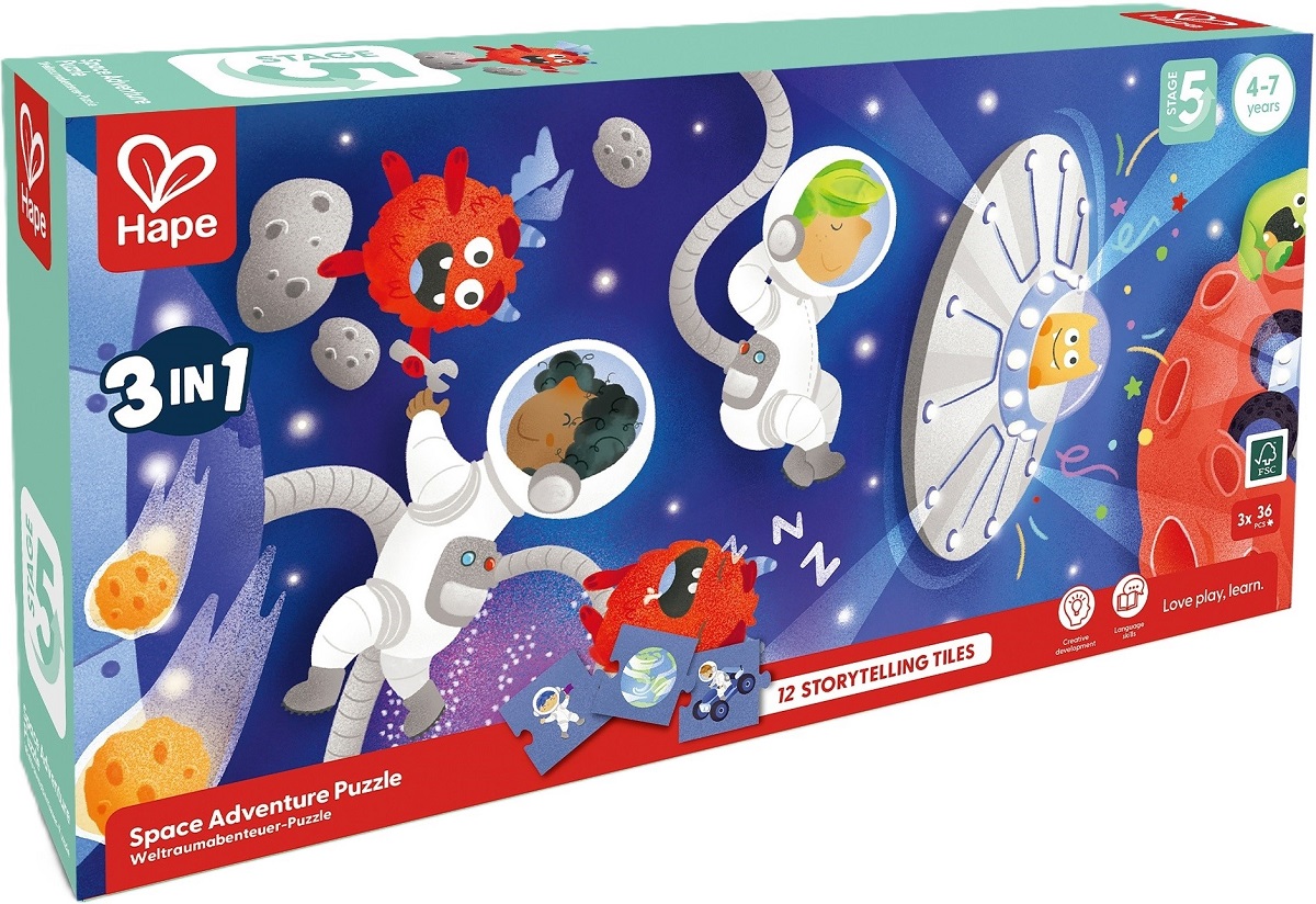 Imaginea produsului 'Puzzle 3 în 1. Aventură în spațiu și 12 piese storytelling'