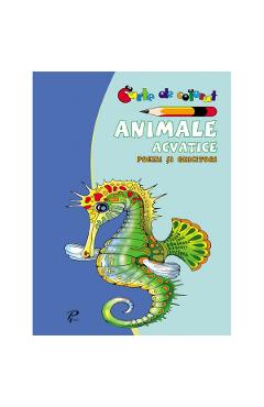 Coperta cărții 'Animale acvatice. Poezii și ghicitori - Carte de colorat'