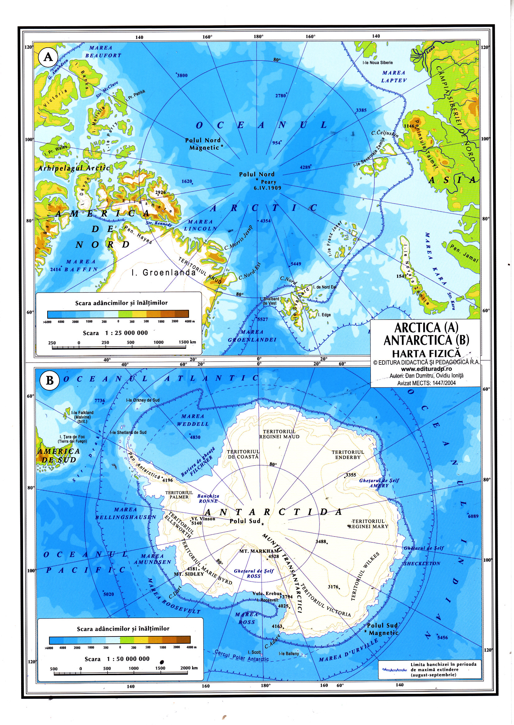 Harta Australia si Oceania (Fizica si Politica) + Arctica si Antarctica (Fizica)