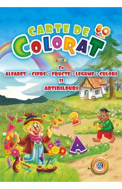 Poza produsului Carte de colorat Jumbo cu alfabet, cifre, fructe, legume, culori si abtibilduri