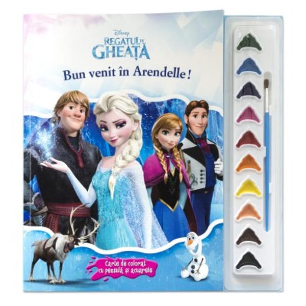 Disney Regatul de gheata - Bun venit in Arendelle! Carte de colorat cu pensula si acuarele