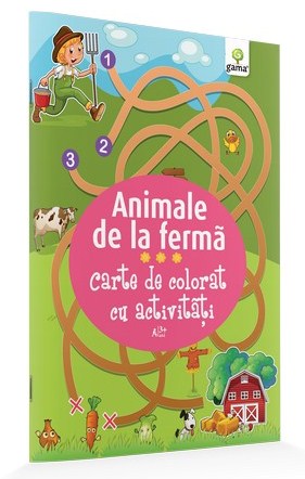 Animale de la ferma - Carte de colorat cu activitati 3 ani+