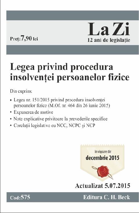 Legea Privind Procedura Insolventei Persoanelor Fizice - Act. 05.07.2015