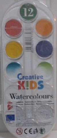 Acuarele 12 culori, pe baza de apa, 30 mm, Ico
