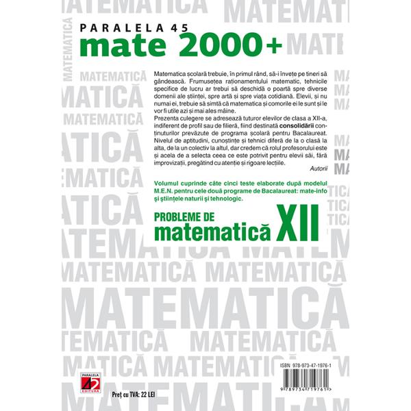 Probleme de matematica - Clasa 12 - Mate 2000+ Consolidare Ed.2015 - Lucan Dragomir, Adriana Dragomir
