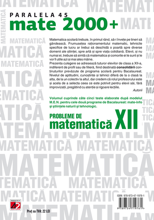 Probleme de matematica - Clasa 12 - Mate 2000+ Consolidare Ed.2015 - Lucan Dragomir, Adriana Dragomir