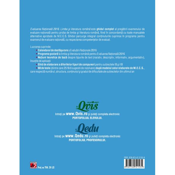 Evaluare Nationala 2016 Romana  - Anca Davidoiu-Roman, Mihaela Dobos