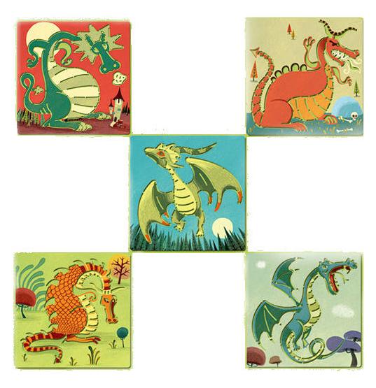 5 Pochoirs, Dragons. Sabloane, Dragoni