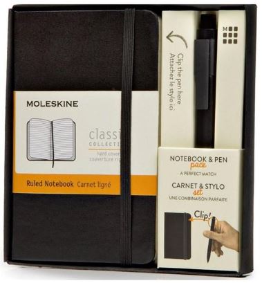 Moleskine Bundle Notebook hard cover Pocket + Classic click roller pen 0.5