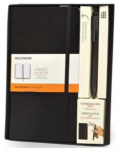 Moleskine Bundle Notebook Hard Cover Large + Classic Click Roller Pen 0.5