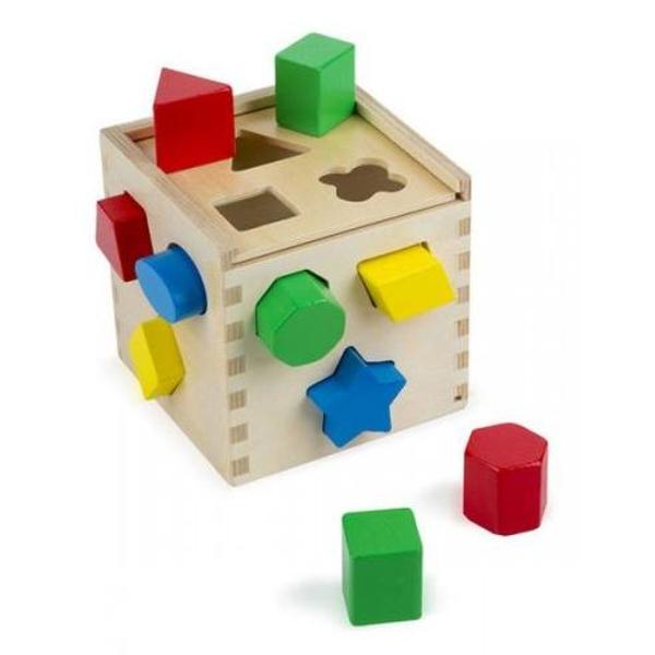 Shape sorting cube. Cub din lemn cu forme de sortat