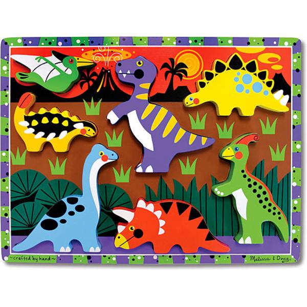 Chunky Puzzle, Dinosaurs. Puzzle lemn in relief, Dinozauri