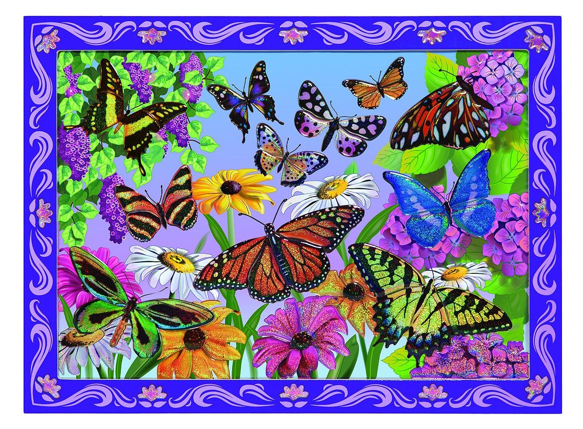 Sticker by number, Butterfly sunset. Mozaic pe numere, Peisaj cu fluturi